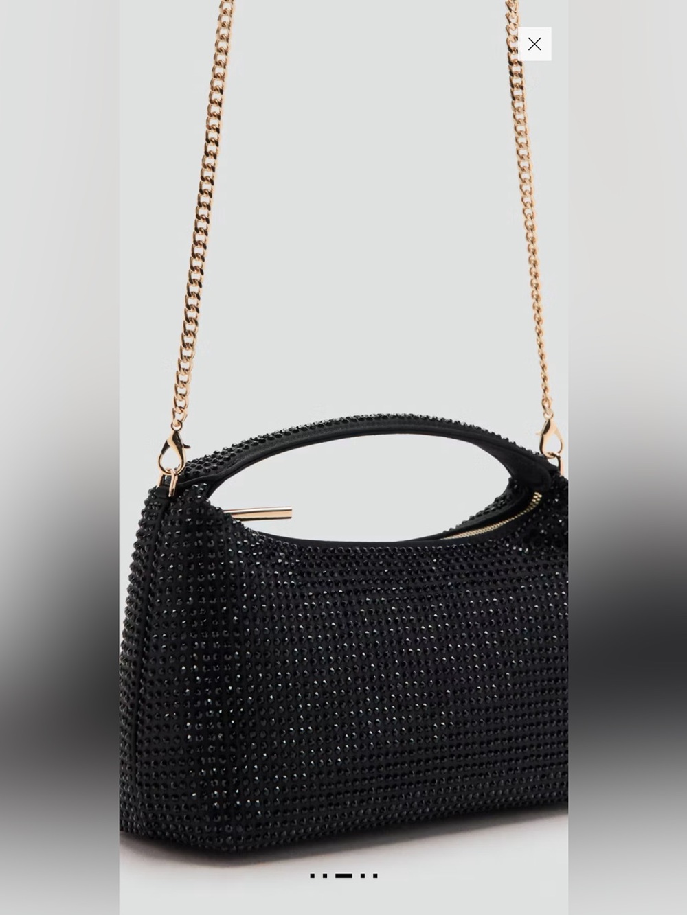 Black Crystal-Embellished Shoulder Bag with Gold Chain
